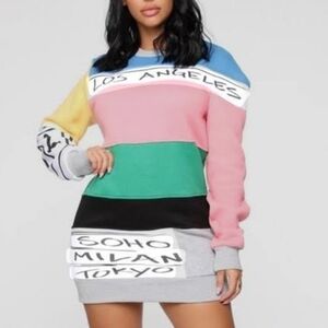 FASHION NOVA COLORFUL SHIRT DRESS ( MINI) SIZE LARGE